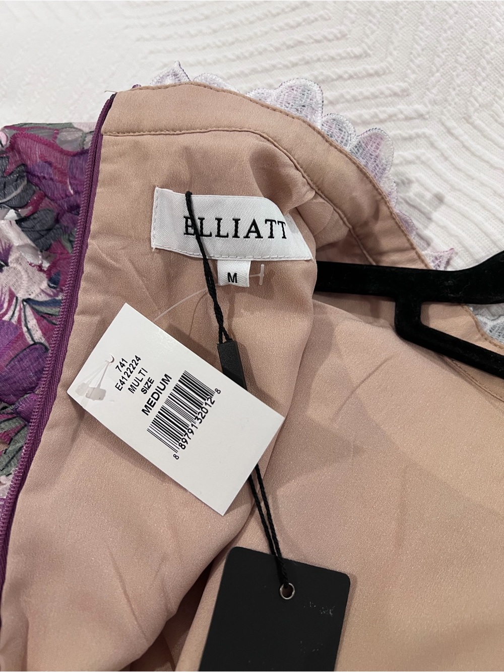 NWT ELLIATT BASTA Long Sleeve, High Collar, Floral, Mini Dress. Rich Purple. Med - Picture 4 of 10